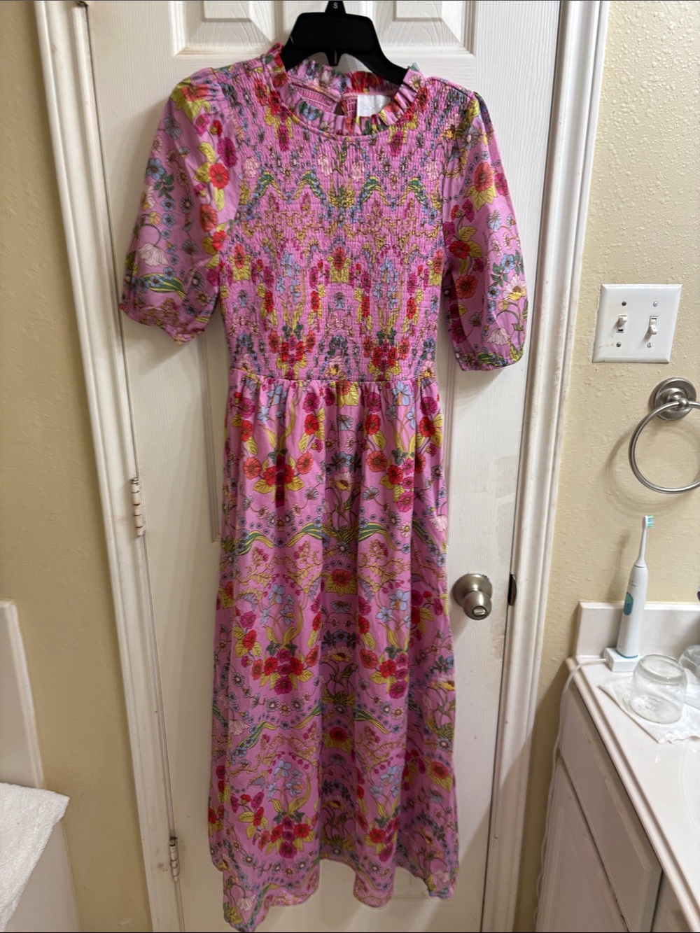 Sugarlips Pink Floral Smocked 100% cotton fully lined maxi Sundress. NWOT